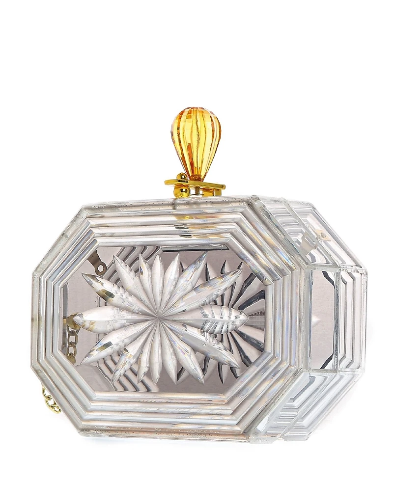 Women's Perfume Bottle Clear Flower Cut Acrylic Box Clutch