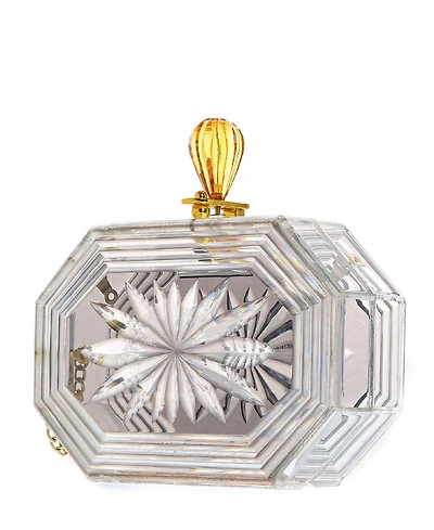 Women's Perfume Bottle Clear Flower Cut Acrylic Box Clutch