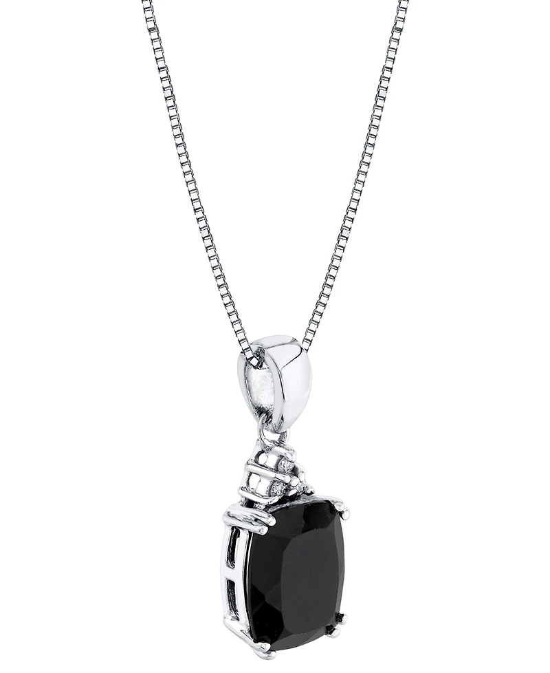 Onyx & Diamond Accent 18" Pendant Necklace in Sterling Silver