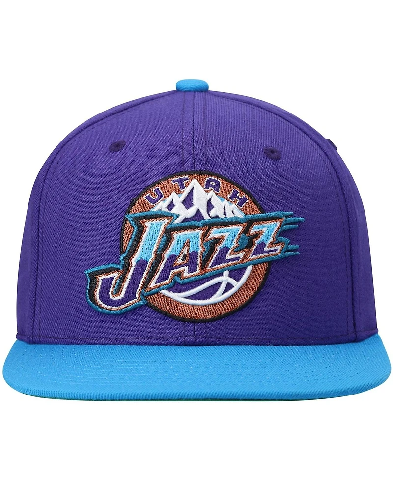 Men's Mitchell & Ness Purple and Turquoise Utah Jazz Hardwood Classics Team Two-Tone 2.0 Snapback Hat
