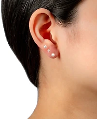 Giani Bernini 3-Pc. Cubic Zirconia & Cultured Freshwater Pearl (4mm) Stud Earrings in Sterling Silver, Created for Macy's