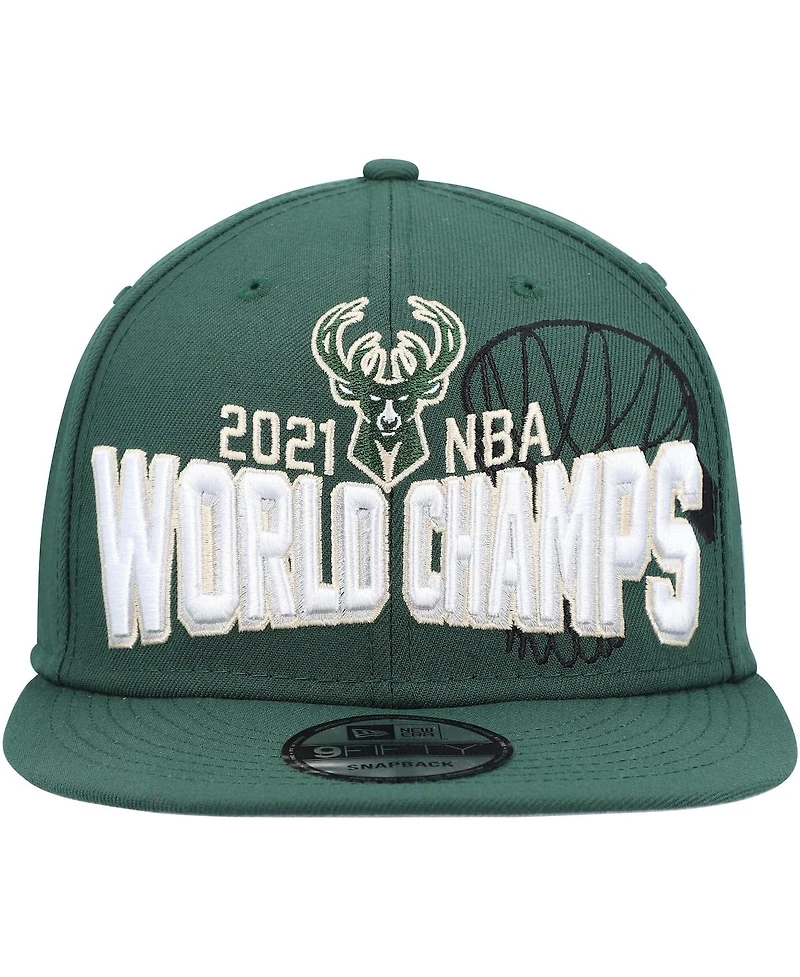 Boys and Big Girls New Era Hunter Green Milwaukee Bucks 2021 Nba Finals Champions On The Court 9FIFTY Snapback Hat