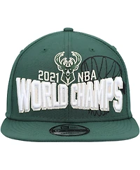 Boys and Big Girls New Era Hunter Green Milwaukee Bucks 2021 Nba Finals Champions On The Court 9FIFTY Snapback Hat