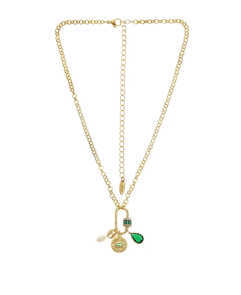 Ettika 18k Gold-Plated Cubic Zirconia & Freshwater Pearl Evil Eye Multi-Charm Pendant Necklace, 15" + 5" extender