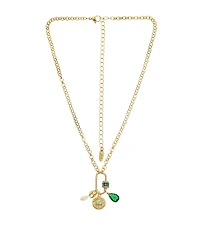 Ettika 18k Gold-Plated Cubic Zirconia & Freshwater Pearl Evil Eye Multi-Charm Pendant Necklace, 15" + 5" extender