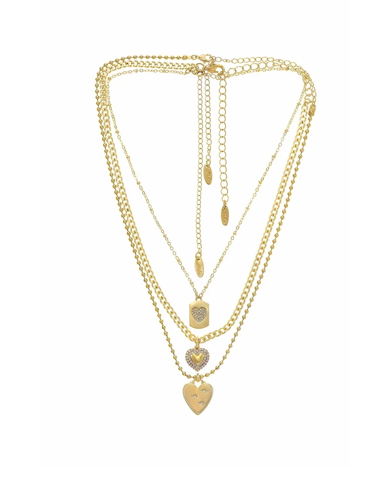 Ettika 18k Gold-Plated 3-Pc. Set Cubic Zirconia Heart Pendant Necklaces