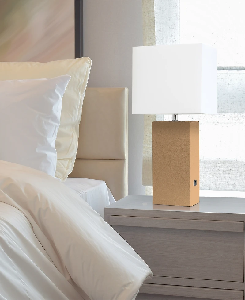 Elegant Designs Modern Leather Table Lamp with Usb