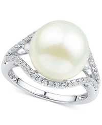 Honora Cultured White Ming Pearl (11-13mm) & Diamond (1/3 ct. t.w.) Ring 14k Gold
