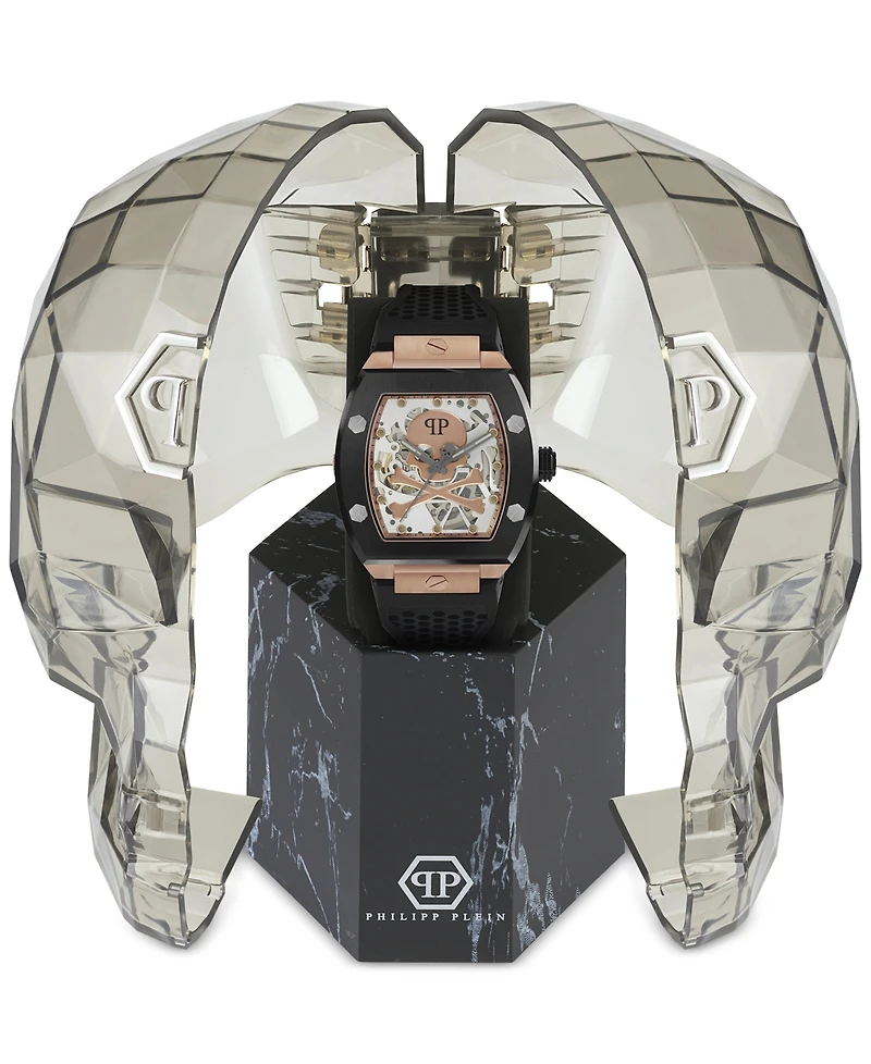 Philipp Plein Men's Automatic The $keleton Black Silicone Strap Watch 44mm