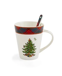 Christmas Tree Tartan Mug and Spoon Set