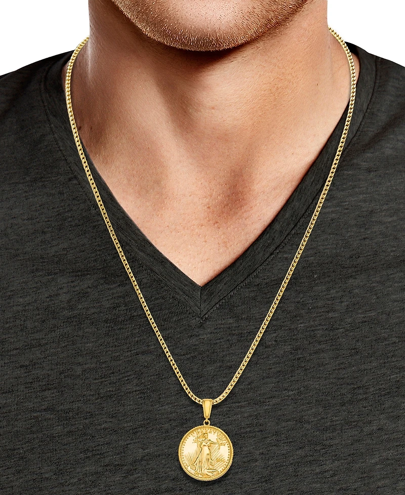 Men's Coin 24" Pendant Necklace in 14k Gold-Plated Sterling Silver