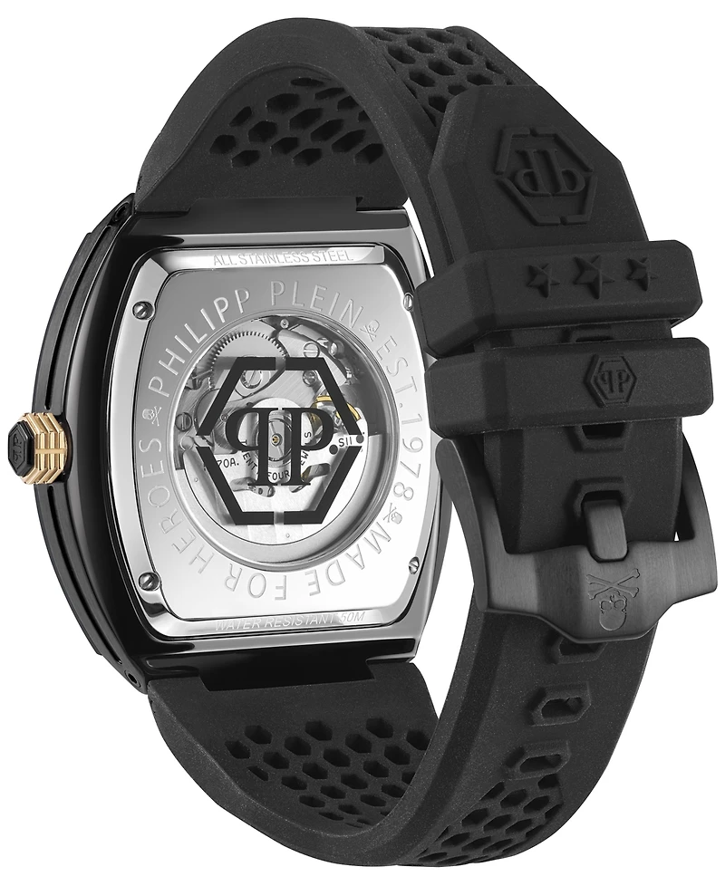 Philipp Plein Men's Automatic The $keleton Black & Gold-Tone Tonneau Strap Watch 44mm