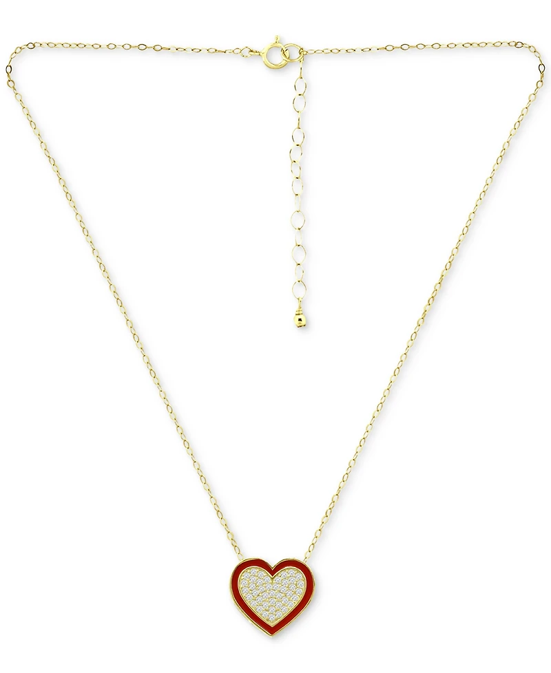 Giani Bernini Cubic Zirconia & Red Enamel Heart Pendant Necklace, 16" + 2" extender, Created for Macy's