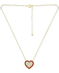 Giani Bernini Cubic Zirconia & Red Enamel Heart Pendant Necklace, 16" + 2" extender, Created for Macy's
