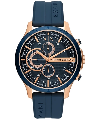 Men's Chronograph in Rose Gold-tone Plated Stainless Steel with Navy Silicone Strap Watch, 46mm