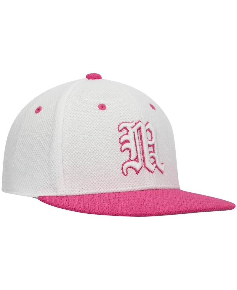 Men's adidas White and Pink Miami Hurricanes On-Field Baseball Fitted Hat