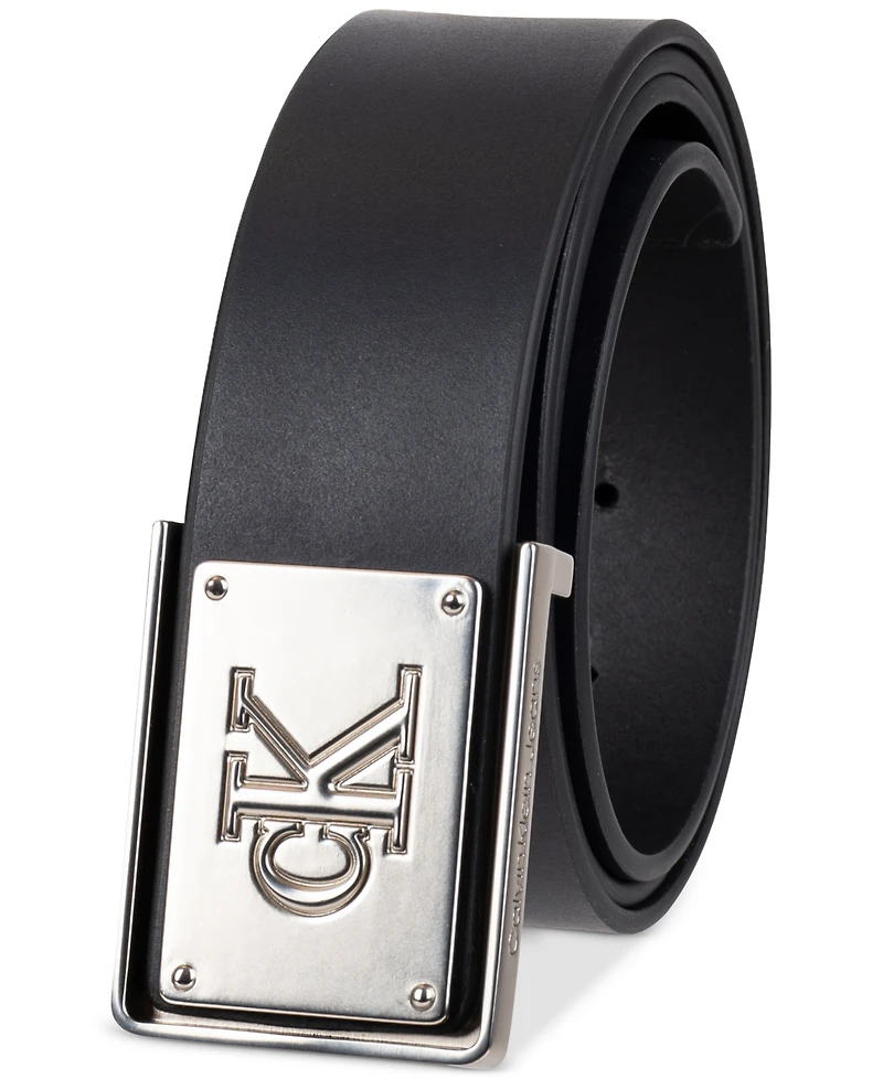 Calvin Klein Men's Ck Plate Plaque Belt