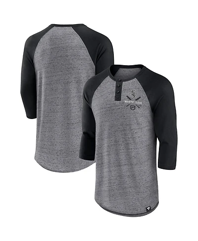 Men's Fanatics Heathered Gray, Black Chicago White Sox Iconic Above Heat Speckled Raglan Henley 3/4 Sleeve T-shirt
