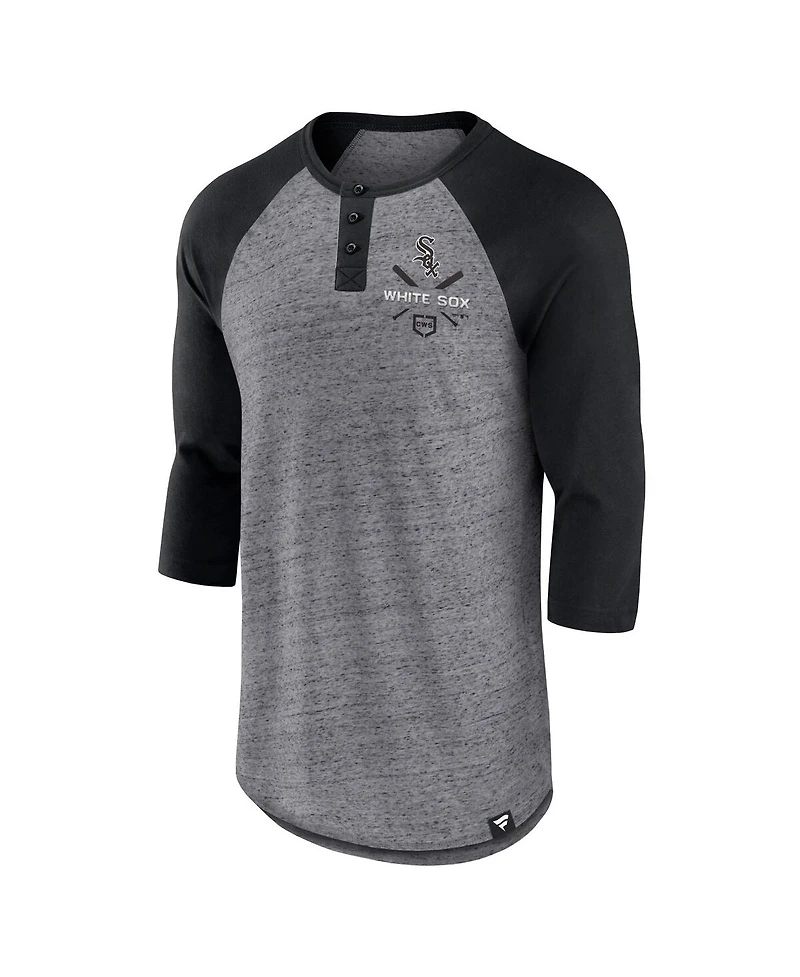 Men's Fanatics Heathered Gray, Black Chicago White Sox Iconic Above Heat Speckled Raglan Henley 3/4 Sleeve T-shirt
