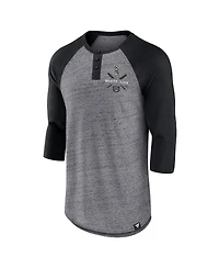 Men's Fanatics Heathered Gray, Black Chicago White Sox Iconic Above Heat Speckled Raglan Henley 3/4 Sleeve T-shirt