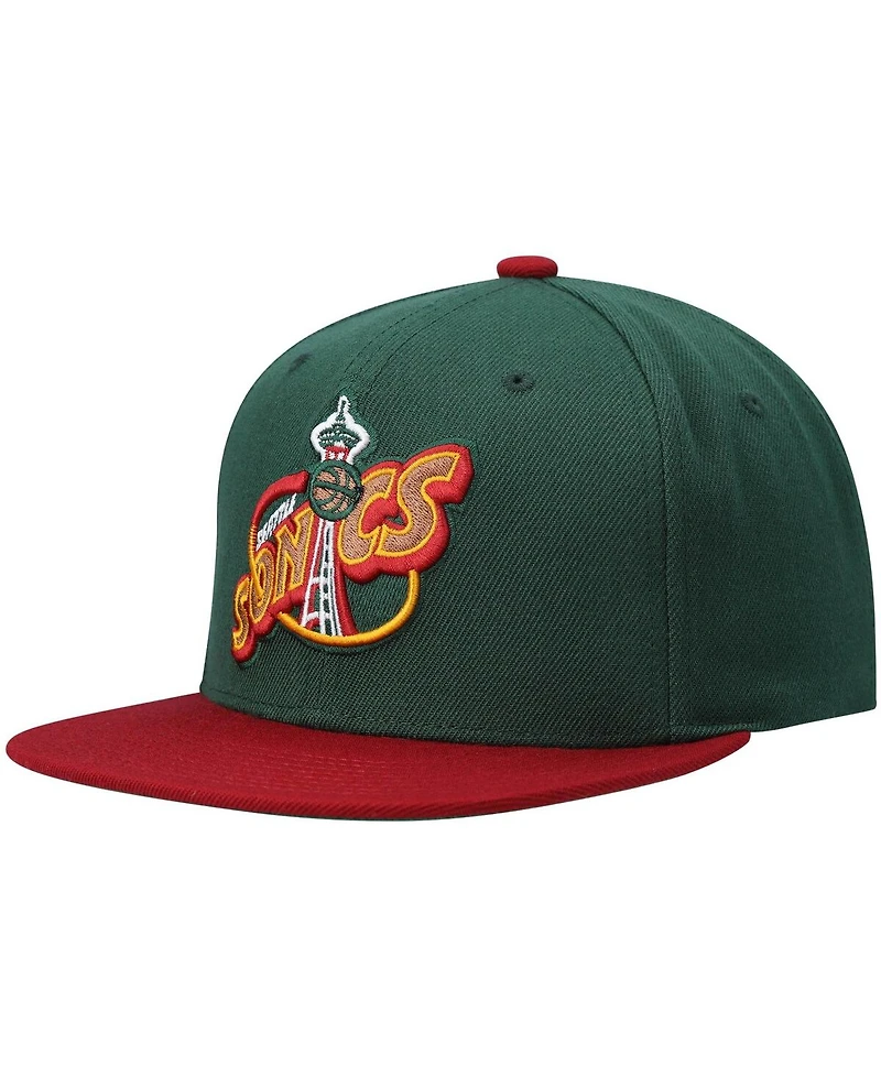 Men's Mitchell & Ness Green, Red Seattle Supersonics Hardwood Classics Team Two-Tone 2.0 Snapback Hat