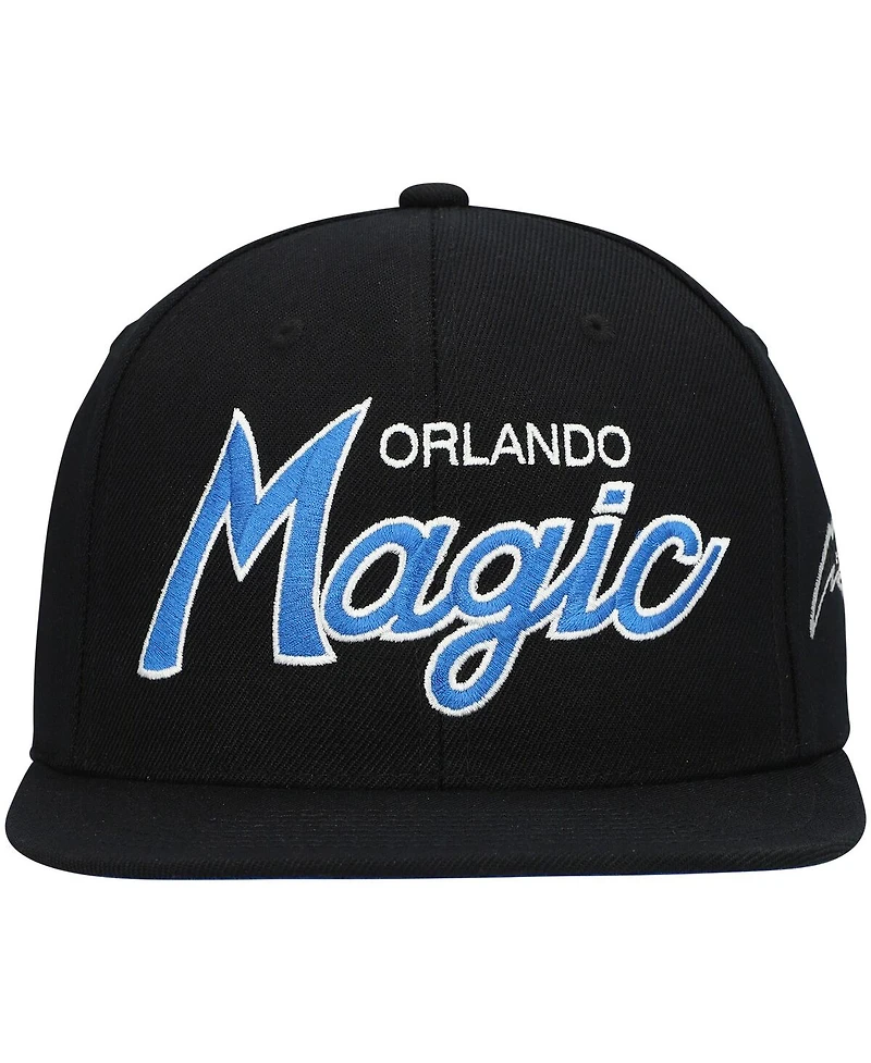 Men's Mitchell & Ness Black Orlando Magic Hardwood Classics Script 2.0 Snapback Hat