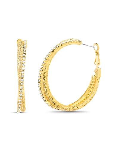 kensie Rhinestone Textured Hoop Earrings