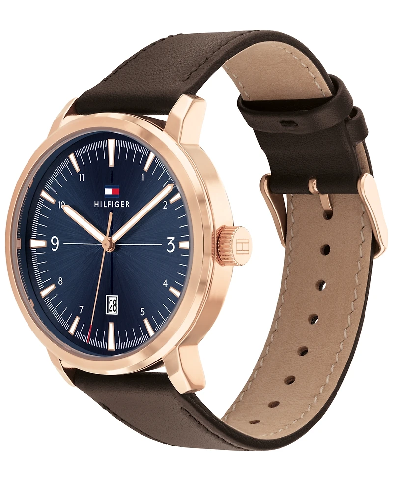 Tommy Hilfiger Men's Brown Leather Strap Watch 44mm