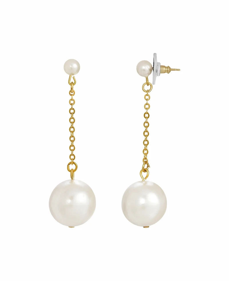 Women's Gold Tone Imitation Pearl Chain Drop Post Earring