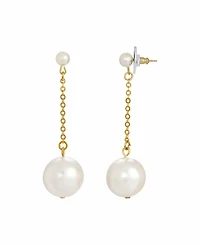 Women's Gold Tone Imitation Pearl Chain Drop Post Earring