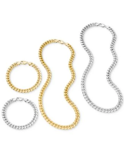 Mens Solid Cuban Link Chain Necklaces Bracelets Collection 9mm In 14k Gold Plated Sterling Silver Sterling Silver