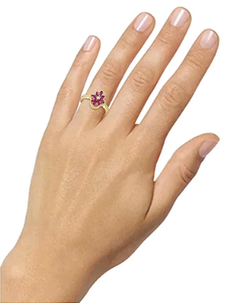 Lab-Grown Sapphire (1 1/3 ct. t.w.) & Lab-Grown White Sapphire (1/3 ct. t.w.) Flower Halo Ring in Sterling Silver (Also in Lab-Grown Ruby & Lab-Grown