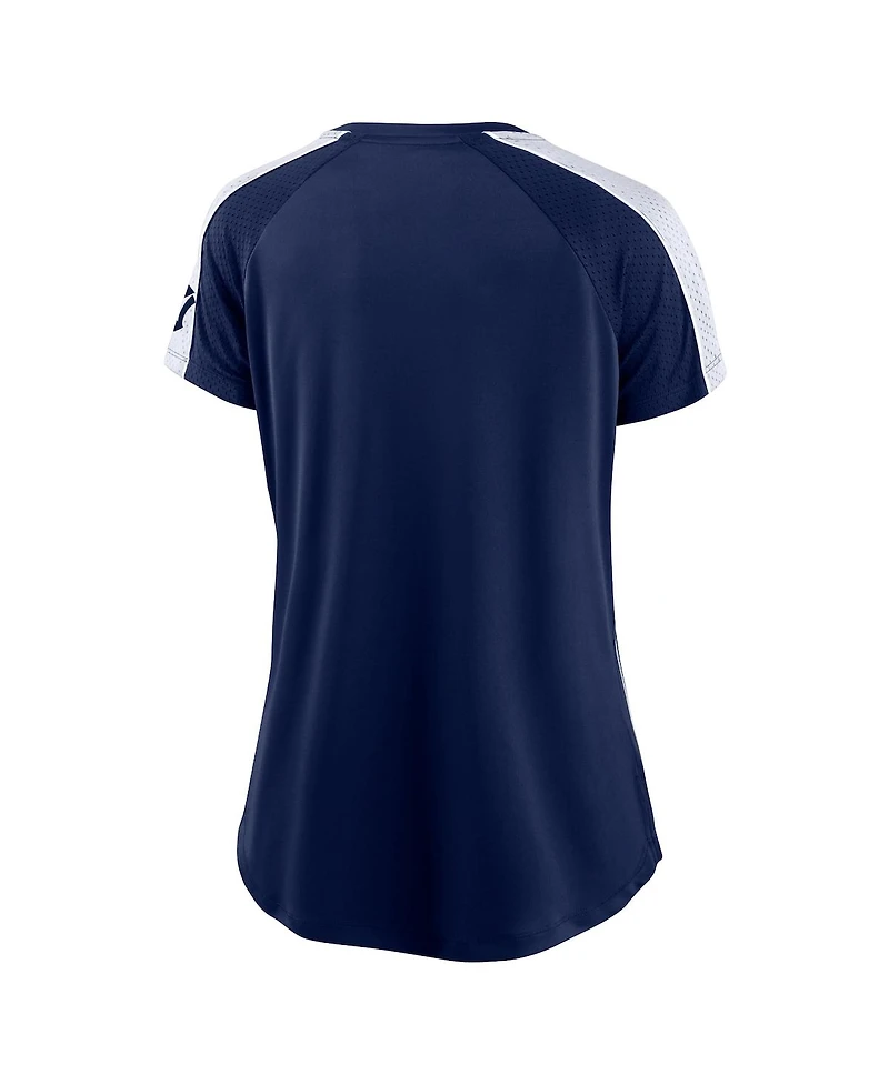 Women's Fanatics Navy, White New York Yankees True Classic League Diva Pinstripe Raglan V-Neck T-shirt