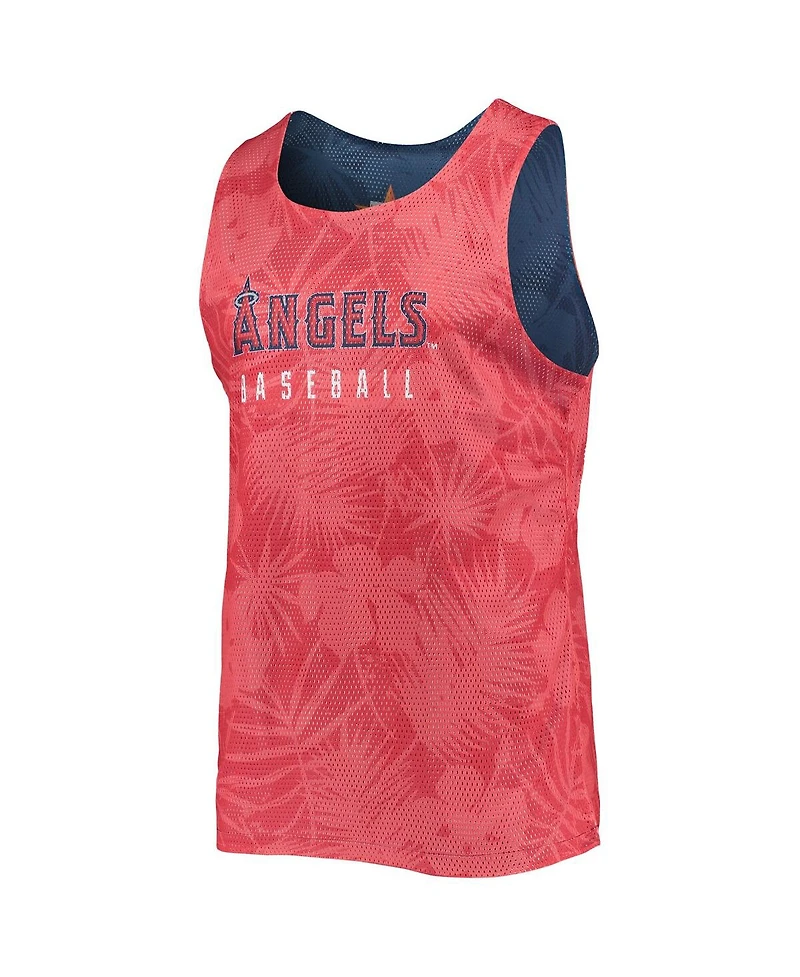 Men's Foco Red, Navy Los Angeles Angels Floral Reversible Mesh Tank Top