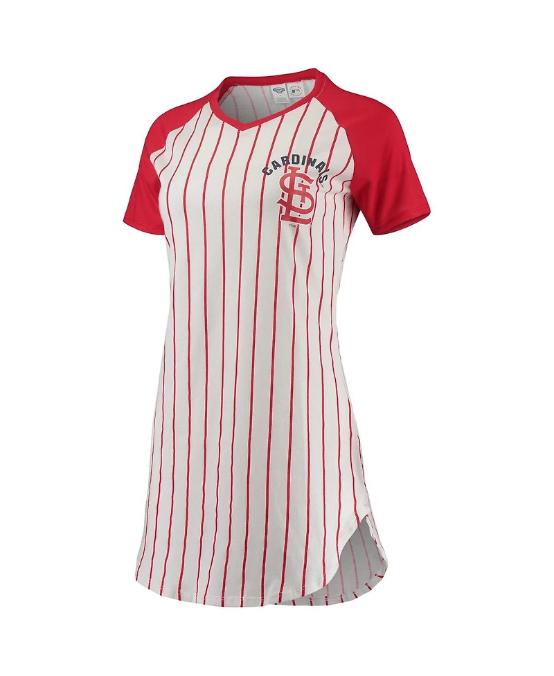 Women's Concepts Sport White, Red St. Louis Cardinals Vigor Pinstripe Raglan V-Neck Nightshirt