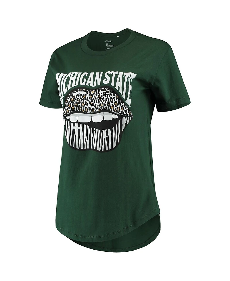 Women's Pressbox Green Michigan State Spartans Wild Lips Core T-shirt