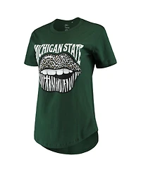 Women's Pressbox Green Michigan State Spartans Wild Lips Core T-shirt