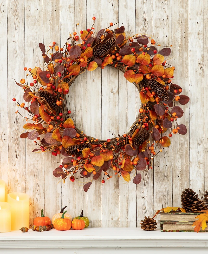 Glitzhome Fall Eucalyptus Berry Wreath, 22"