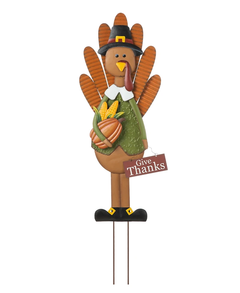 Glitzhome Thanksgiving Metal Turkey Yard Stake, Standing Decor or Hanging Decor, 36"
