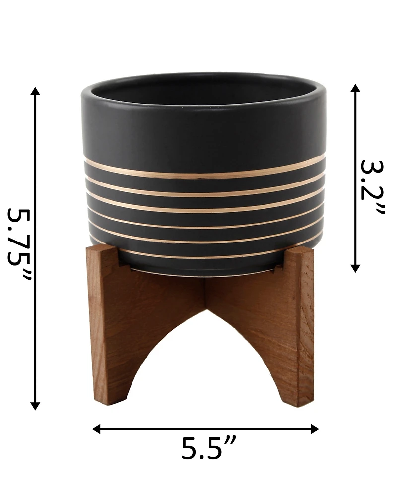 Flora Bunda Ceramic Planter on Wood Stand, 5.5"