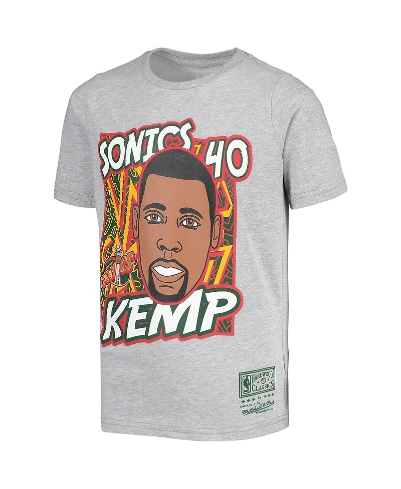 Big Boys Mitchell & Ness Shawn Kemp Gray Seattle SuperSonics Hardwood Classics King of the Court Player T-shirt