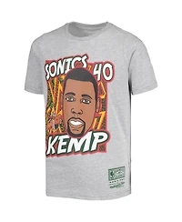 Big Boys Mitchell & Ness Shawn Kemp Gray Seattle SuperSonics Hardwood Classics King of the Court Player T-shirt