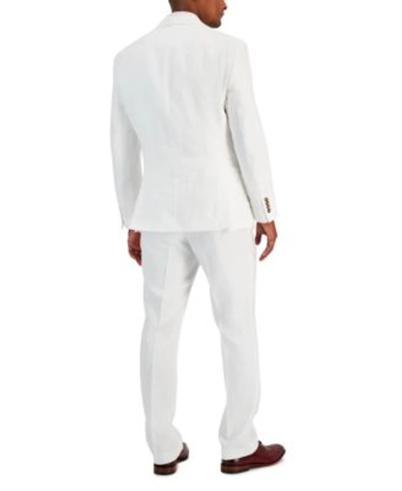 Tayion Collection Mens Classic Fit Linen Vested Suit Separates