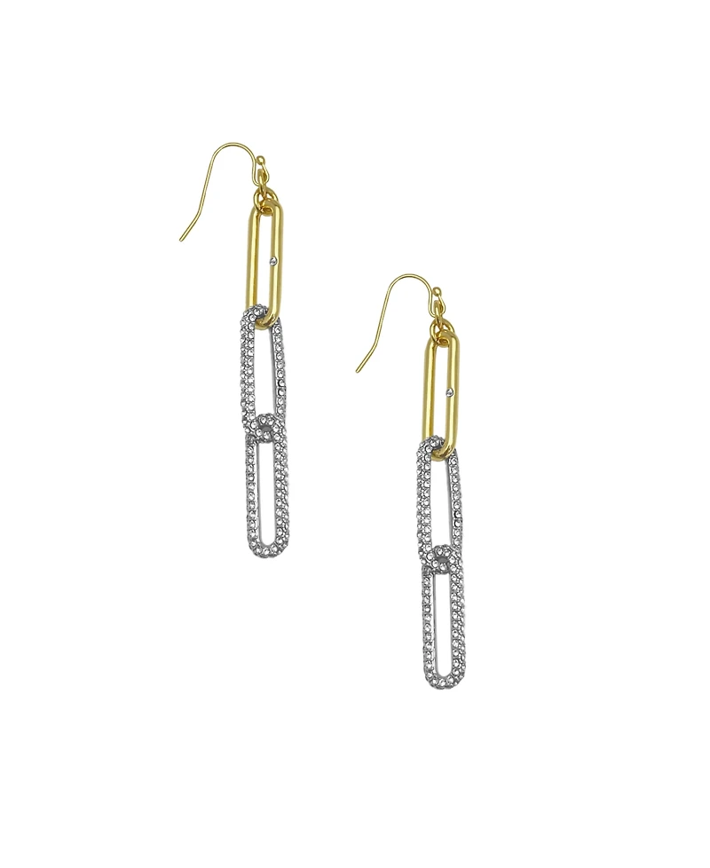 Vince Camuto Two-Tone Glass Stone Paper Clip Fish Hook Drop Earrings