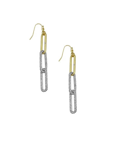 Vince Camuto Two-Tone Glass Stone Paper Clip Fish Hook Drop Earrings