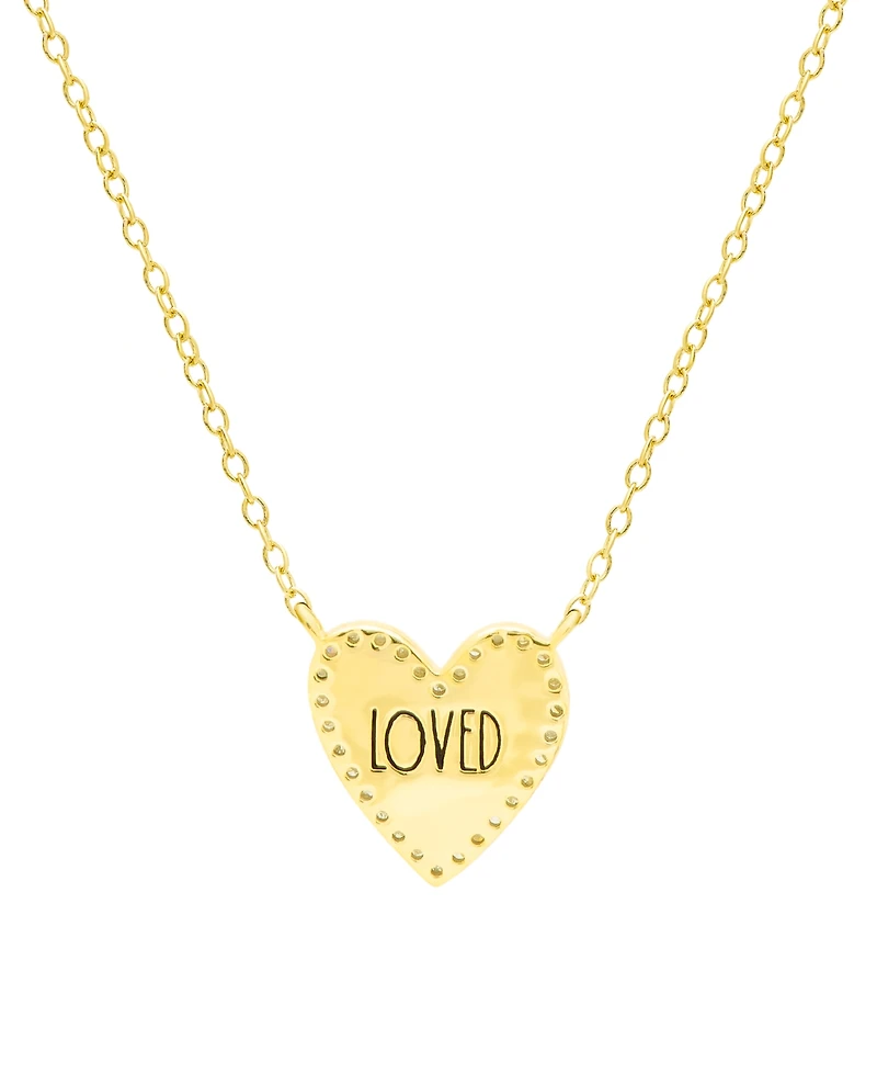 Diamond Purple Enamel Heart "Loved" 18" Pendant Necklace (1/8 ct. t.w.) in 14k Gold-Plated Sterling Silver