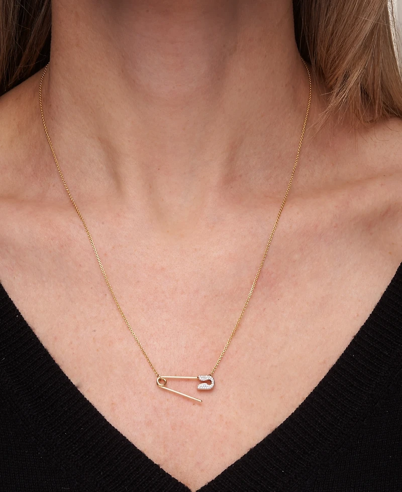 Wrapped Diamond Safety Pin Charm Collector Pendant Necklace (1/20 ct. t.w.) in 10k Gold, 17" + 1" extender, Created for Macy's