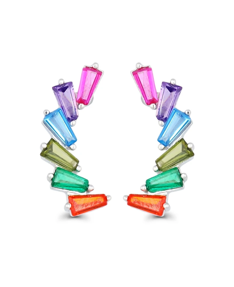 Multicolor Baguette Earrings in Sterling Silver