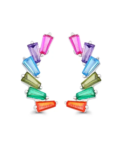Multicolor Baguette Earrings in Sterling Silver