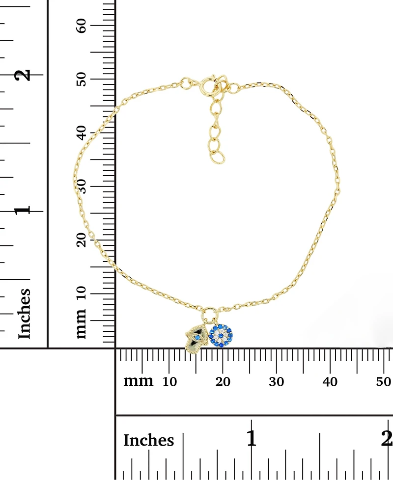 Hamsa and Evil Eye Anklet 14K Gold Plated or Sterling Silver
